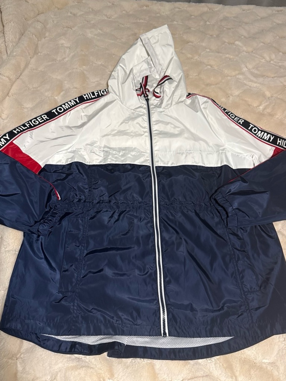 Tommy Hilfiger White, Navy & Red Colorblock Hooded Utility Jacket